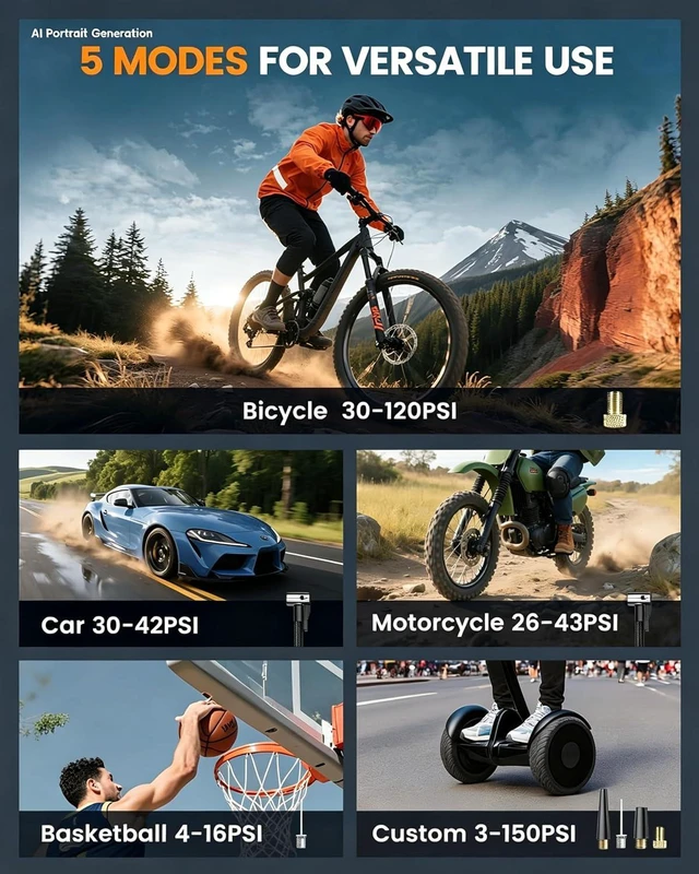 Alt view image 3 of 7 - Tire Inflator Portable Air Compressor,Cordless & 12V DC Air Inflator,For Car,Bikes Motorcycle,Balls with Auto Shut-Off, Digital Pressure Gauge