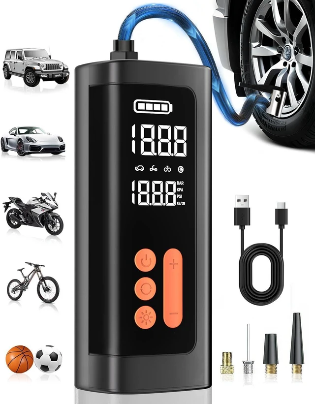 Main image of Tire Inflator Portable Air Compressor,Cordless & 12V DC Air Inflator,For Car,Bikes Motorcycle,Balls with Auto Shut-Off, Digital Pressure Gauge