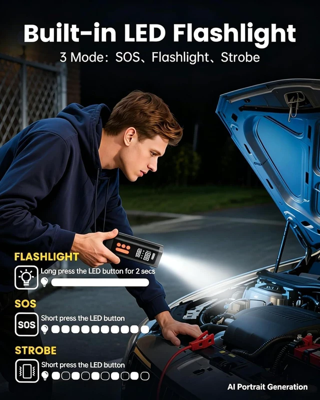 Alt view image 7 of 7 - Tire Inflator Portable Air Compressor,Cordless & 12V DC Air Inflator,For Car,Bikes Motorcycle,Balls with Auto Shut-Off, Digital Pressure Gauge
