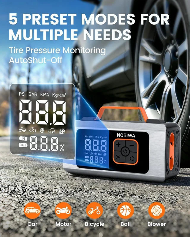 Alt view image 5 of 7 - Tire Inflator Portable Air Compressor,150PSI,100% Duty Cycle & Dual Cylinder Bike Pump, 6X Faster Inflation,tire inflator portable air compressor for car,air mattress,Bicycle,Balls,LED Light