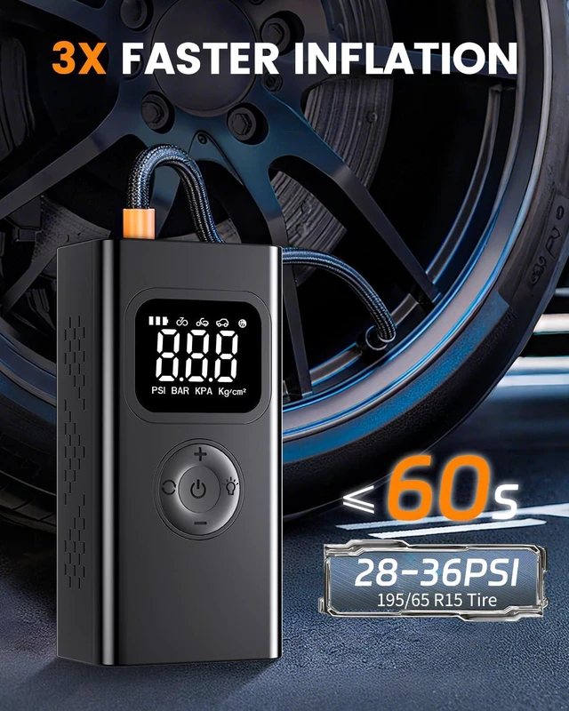 Alt view image 2 of 7 - portable air compressor,150PSI air pump for car tires for Car-3X Faster Tire Pump for SUV, Motorcycle, Balls and Bicycle Built-in digital pressure gauge, LED emergency warning light