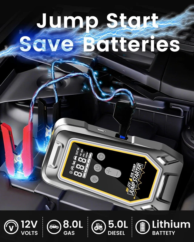 Alt view image 3 of 7 - 6000A Car Jump Starter with Air Compressor,Roadside Emergency