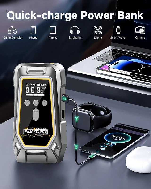 Alt view image 6 of 7 - 6000A Car Jump Starter with Air Compressor,Roadside Emergency