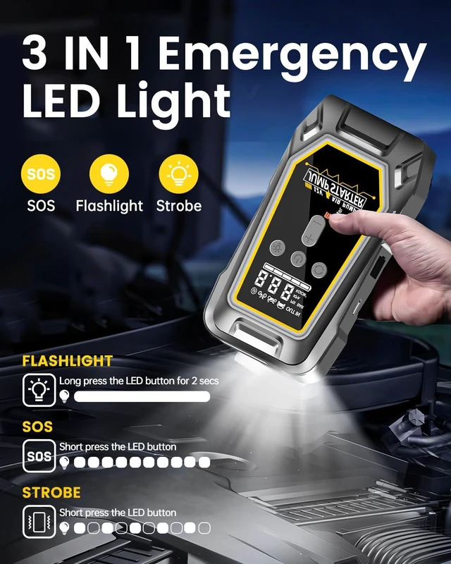 Alt view image 4 of 7 - 6000A Car Jump Starter with Air Compressor,Roadside Emergency
