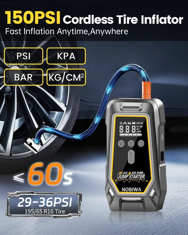 Alt view image 7 of 7 - 6000A Car Jump Starter with Air Compressor,Roadside Emergency