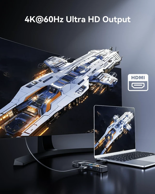 Alt view image 5 of 7 - DOCKCASE Explorer Edition Visual Smart USB C Hub (6-in-1) with HDMI Port 4K@60Hz,Gigabit Ethernet,USB-C and 2 USB-A 5Gbps Data Ports, 100w PD Power Delivery, for MacBook Air/Pro, XPS, and More