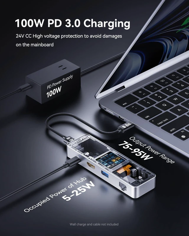 Alt view image 4 of 7 - DOCKCASE Explorer Edition Visual Smart USB C Hub (6-in-1) with HDMI Port 4K@60Hz,Gigabit Ethernet,USB-C and 2 USB-A 5Gbps Data Ports, 100w PD Power Delivery, for MacBook Air/Pro, XPS, and More