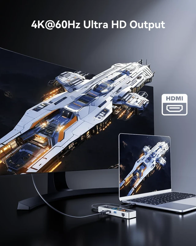 Alt view image 5 of 7 - DOCKCASE Explorer Edition Visual Smart USB C Hub (6-in-1) with HDMI Port 4K@60Hz,Gigabit Ethernet,USB-C and 2 USB-A 5Gbps Data Ports, 100w PD Power Delivery, for MacBook Air/Pro, XPS, and More