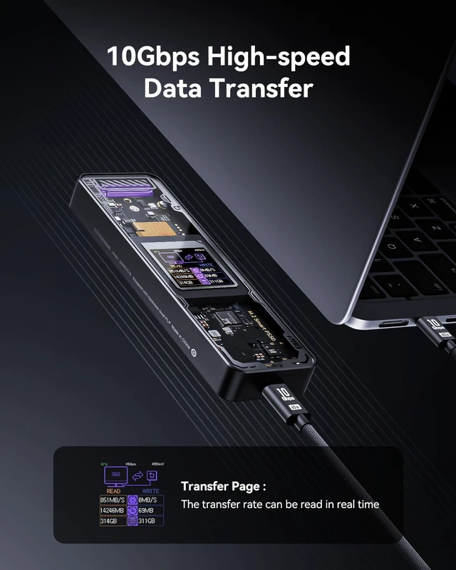 Alt view image 7 of 7 - DOCKCASE Explorer Edition M.2 NVMe SSD Enclosure,Support 10s PLP Prevents Write Data Loss,USB 3.2 Gen 2 Type-C (10 Gbps), fits NVMe PCIe,Size 2230/2242/2260/2280,Support M-Key B+M Key UASP