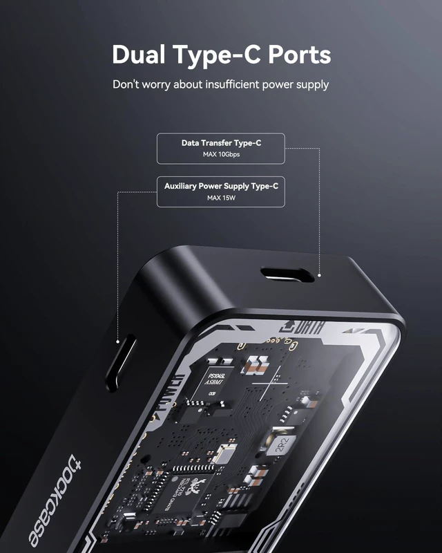 Alt view image 6 of 7 - DOCKCASE Explorer Edition M.2 NVMe SSD Enclosure,Support 10s PLP Prevents Write Data Loss,USB 3.2 Gen 2 Type-C (10 Gbps), fits NVMe PCIe,Size 2230/2242/2260/2280,Support M-Key B+M Key UASP