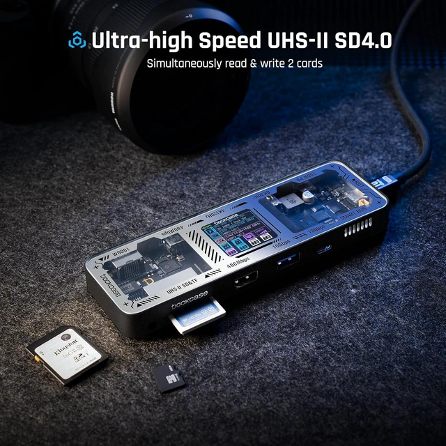 Alt view image 3 of 7 - DOCKCASE Explorer Edition USB C Hub (10-in-1) with 4K@60Hz HDMI & DP, Gigabit Ethernet,1 USB-C and 3 USB-A Ports,100W Power Delivery, UHS-II TF/SD Card Slot for MacBook Air/Pro,XPS,and More