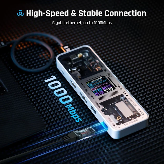 Alt view image 5 of 7 - DOCKCASE Explorer Edition USB C Hub (10-in-1) with 4K@60Hz HDMI & DP, Gigabit Ethernet,1 USB-C and 3 USB-A Ports,100W Power Delivery, UHS-II TF/SD Card Slot for MacBook Air/Pro,XPS,and More