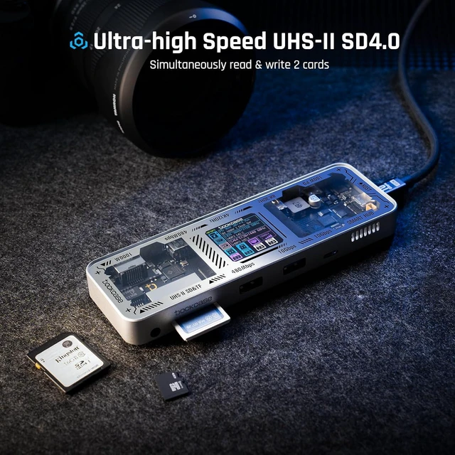 Alt view image 7 of 7 - DOCKCASE Explorer Edition USB C Hub (10-in-1) with 4K@60Hz HDMI & DP, Gigabit Ethernet,1 USB-C and 3 USB-A Ports,100W Power Delivery, UHS-II TF/SD Card Slot for MacBook Air/Pro,XPS,and More