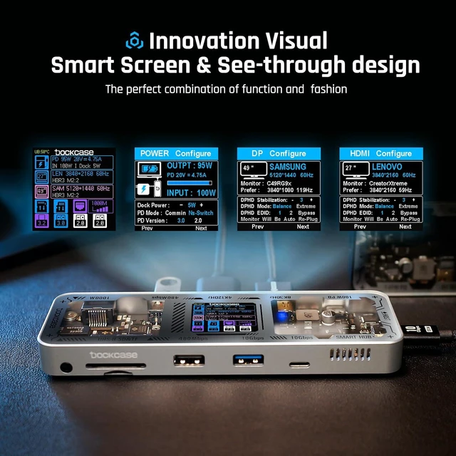 Alt view image 4 of 7 - DOCKCASE Explorer Edition USB C Hub (10-in-1) with 4K@60Hz HDMI & DP, Gigabit Ethernet,1 USB-C and 3 USB-A Ports,100W Power Delivery, UHS-II TF/SD Card Slot for MacBook Air/Pro,XPS,and More