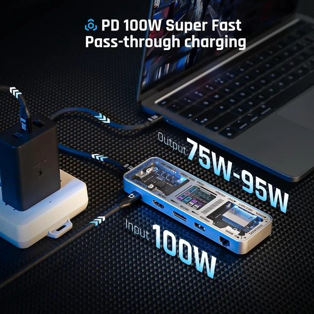 Alt view image 3 of 7 - DOCKCASE Explorer Edition USB C Hub (10-in-1) with 4K@60Hz HDMI & DP, Gigabit Ethernet,1 USB-C and 3 USB-A Ports,100W Power Delivery, UHS-II TF/SD Card Slot for MacBook Air/Pro,XPS,and More
