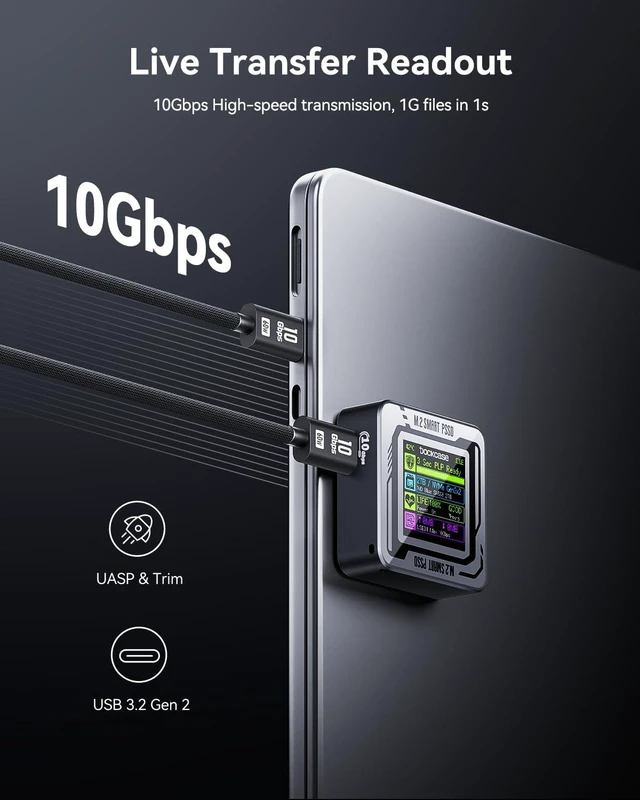 Alt view image 3 of 7 - DOCKCASE Pocket M.2 2230 NVMe SSD Enclosure,Support 3s PLP Prevents Write Data Loss,USB 3.2 Gen 2 Type-C (10 Gbps), fits NVMe PCIe, Exclusive to Size 2230,Support M-Key B+M Key UASP (Black)