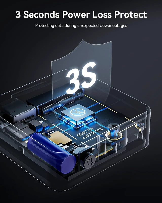 Alt view image 5 of 7 - DOCKCASE Pocket M.2 2230 NVMe SSD Enclosure,Support 3s PLP Prevents Write Data Loss,USB 3.2 Gen 2 Type-C (10 Gbps), fits NVMe PCIe, Exclusive to Size 2230,Support M-Key B+M Key UASP (Silver)