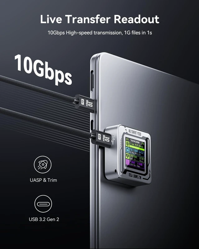 Alt view image 4 of 7 - DOCKCASE Pocket M.2 2230 NVMe SSD Enclosure,Support 3s PLP Prevents Write Data Loss,USB 3.2 Gen 2 Type-C (10 Gbps), fits NVMe PCIe, Exclusive to Size 2230,Support M-Key B+M Key UASP (Silver)