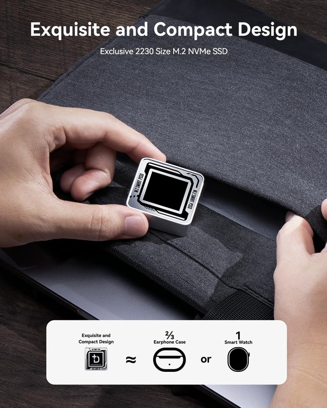 Alt view image 2 of 7 - DOCKCASE Pocket M.2 2230 NVMe SSD Enclosure,Support 3s PLP Prevents Write Data Loss,USB 3.2 Gen 2 Type-C (10 Gbps), fits NVMe PCIe, Exclusive to Size 2230,Support M-Key B+M Key UASP (Silver)