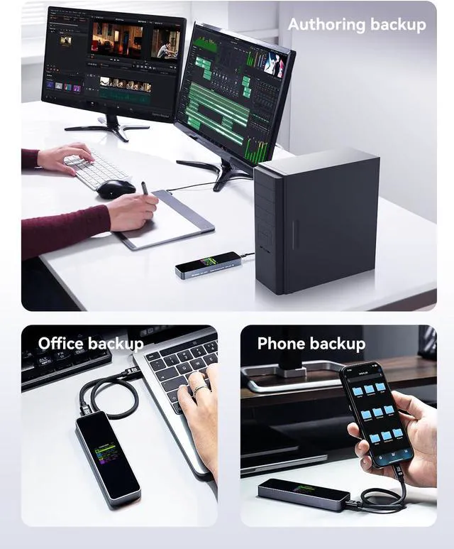 Alt view image 2 of 7 - DOCKCASE Smart M.2 NVMe SSD Enclosure, 10s Power Loss Protection (PLP), 10Gbps USB 3.2 Gen 2 Type-C External Hard Drive Case, Fits 2230/2242/2260/2280 NVMe M/B+M Key