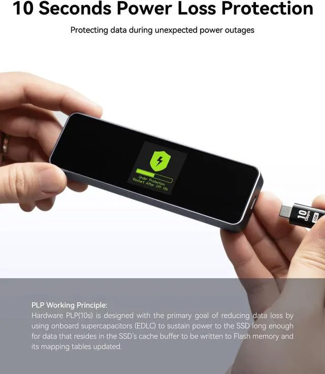 Alt view image 4 of 7 - DOCKCASE Smart M.2 NVMe SSD Enclosure, 10s Power Loss Protection (PLP), 10Gbps USB 3.2 Gen 2 Type-C External Hard Drive Case, Fits 2230/2242/2260/2280 NVMe M/B+M Key