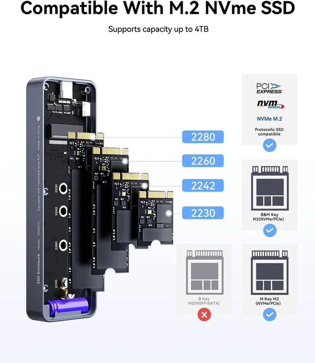 Alt view image 5 of 7 - DOCKCASE Smart M.2 NVMe SSD Enclosure, 10s Power Loss Protection (PLP), 10Gbps USB 3.2 Gen 2 Type-C External Hard Drive Case, Fits 2230/2242/2260/2280 NVMe M/B+M Key