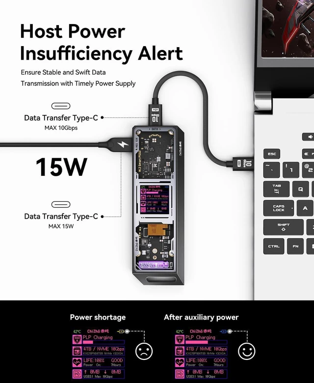 Alt view image 6 of 7 - DOCKCASE&CHIZHA Explorer Edition M.2 NVMe SSD Enclosure,Support 10s PLP Prevents Write Data Loss,USB 3.2 Gen 2 Type-C (10 Gbps), fits NVMe PCIe,Size 2230/2242/2260/2280,Support M-Key B+M Key UASP