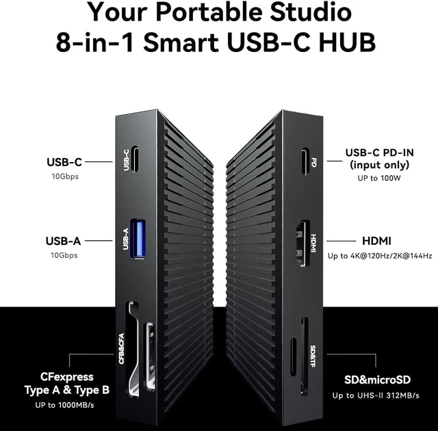 Alt view image 2 of 7 - DOCKCASE Smart 8-in-1 CFexpress Type B/Type A Card Reader with Touch Screen | UHS-II SD/microSD Slots, 4K HDMI, USB-C & USB-A 3.2 Gen 2 (10Gbps), 100W PD for Filmmakers, Photographers & Creators