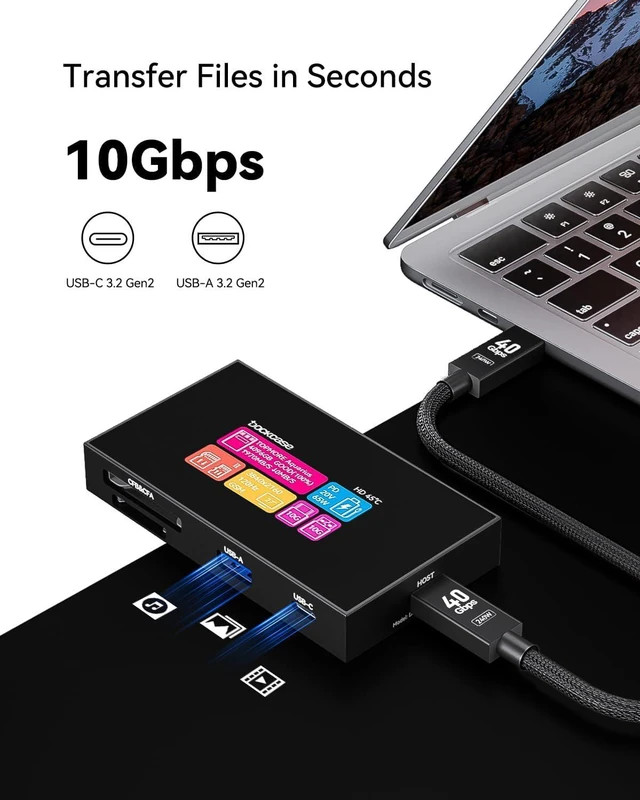 Alt view image 7 of 7 - DOCKCASE Smart 8-in-1 CFexpress Type B/Type A Card Reader with Touch Screen | UHS-II SD/microSD Slots, 4K HDMI, USB-C & USB-A 3.2 Gen 2 (10Gbps), 100W PD for Filmmakers, Photographers & Creators