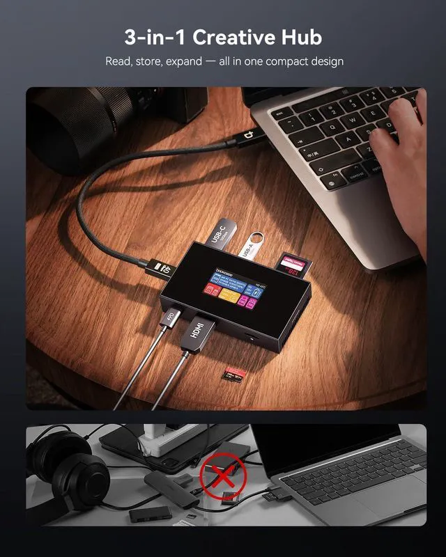 Alt view image 6 of 7 - DOCKCASE Smart 7-in-1 USB C Hub & M.2 NVMe SSD Enclosure 10Gbps, USB3.2 Gen2 USB-A/C, 4K HDMI 2.1, PD 100W, UHS-II SD/TF Slots, Fits 2230/2242 B+M M-Key SSD, for Mac mini M1 2 3 4