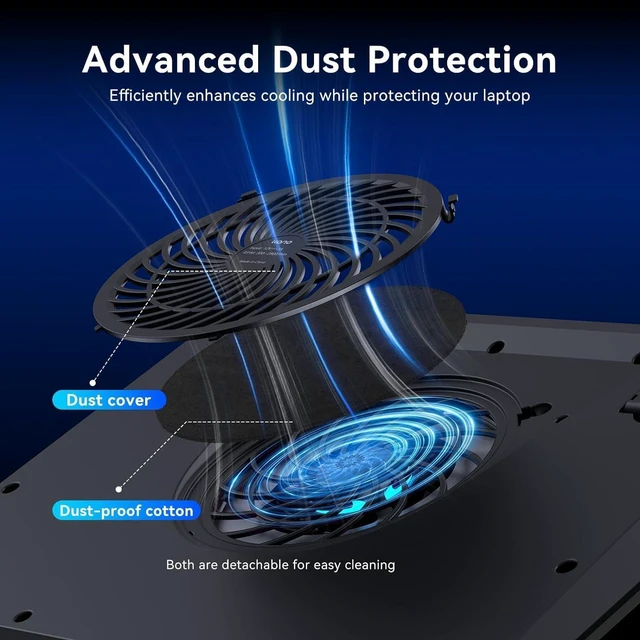 Alt view image 5 of 7 - llano Gaming Laptop Cooler, V12 Laptop Cooling Pad Stand,5.5 inch Fan, Fast Cooling Computer Laptop 15.6-19in, Adjustable Speed, Touch Control, 3-Port USB A