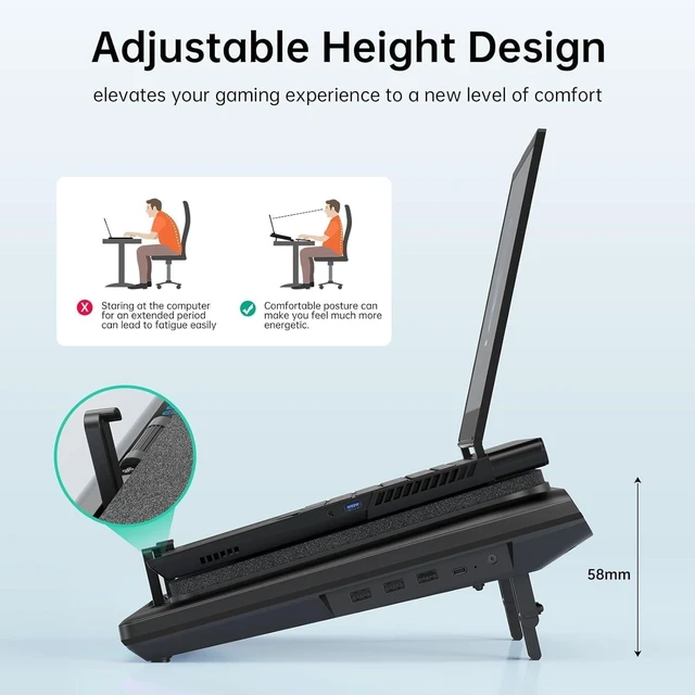 Alt view image 7 of 7 - llano Gaming Laptop Cooler, V12 Laptop Cooling Pad Stand,5.5 inch Fan, Fast Cooling Computer Laptop 15.6-19in, Adjustable Speed, Touch Control, 3-Port USB A