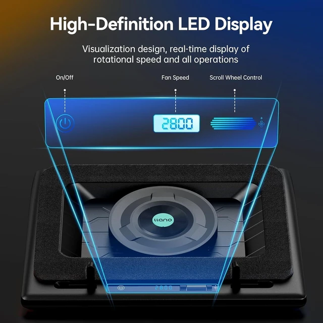 Alt view image 3 of 7 - llano Gaming Laptop Cooler, V12 Laptop Cooling Pad Stand,5.5 inch Fan, Fast Cooling Computer Laptop 15.6-19in, Adjustable Speed, Touch Control, 3-Port USB A