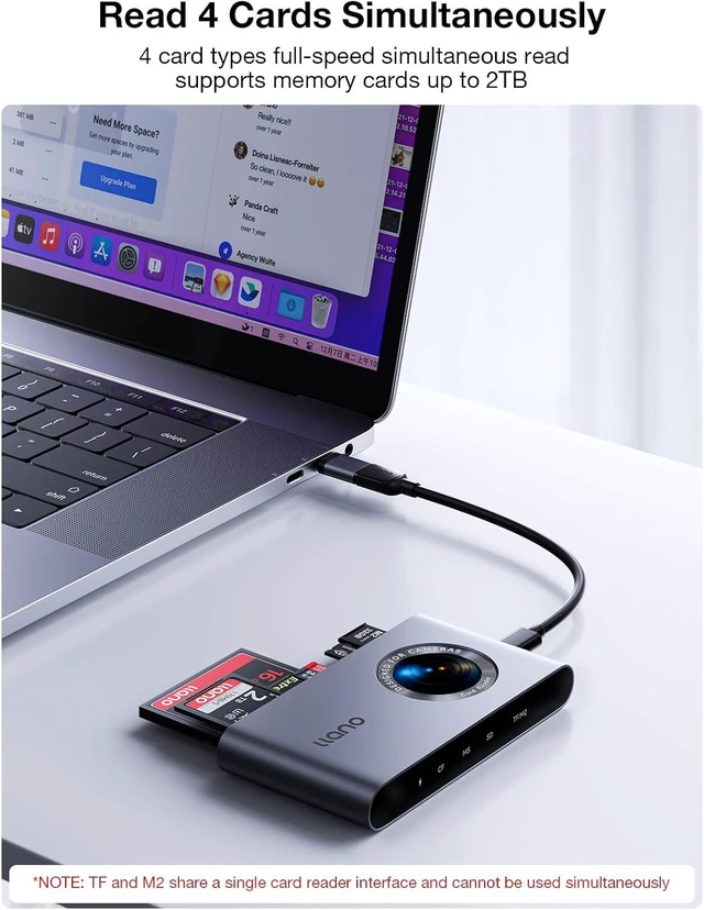 Alt view image 3 of 7 - llano 5 in 1 Multi Card Reader, for CompactFlash/MS/M2/SD/TF Memory Cards, 4 Cards Simultaneously Read and Write, USB-C Card Reader, Windows, Linux, MAC OS and Chrome OS