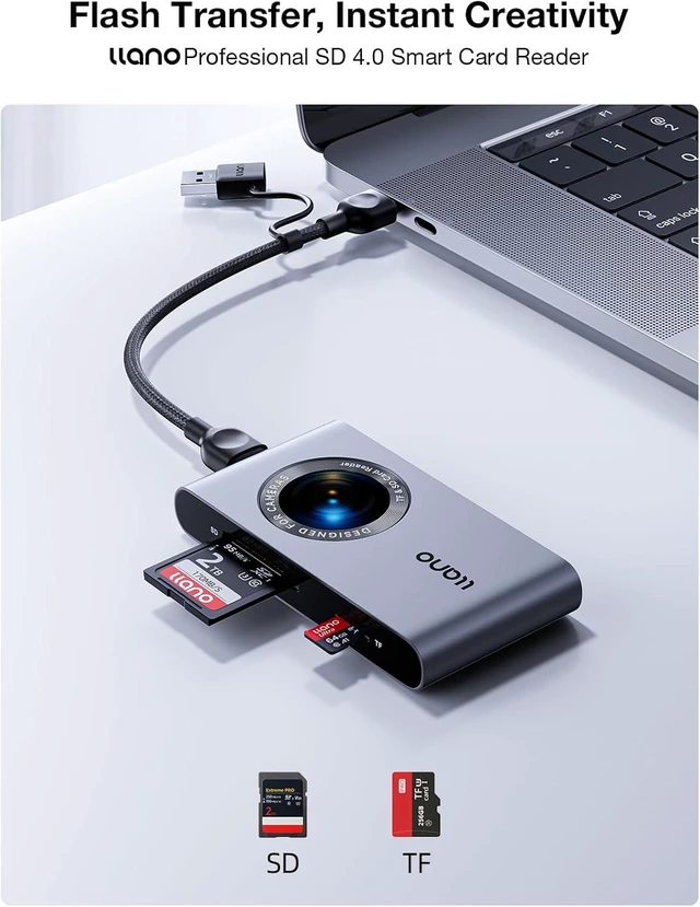 Alt view image 4 of 7 - llano 4.0 Micro SD Card Reader Adapter, USB C Memory Card Reader(5Gbps),for content creators designer UHS-II Plug&Play 312 MB/s High-Speed, 2-in-1 Reader for Windows, Linux, MAC OS and Chrome OS