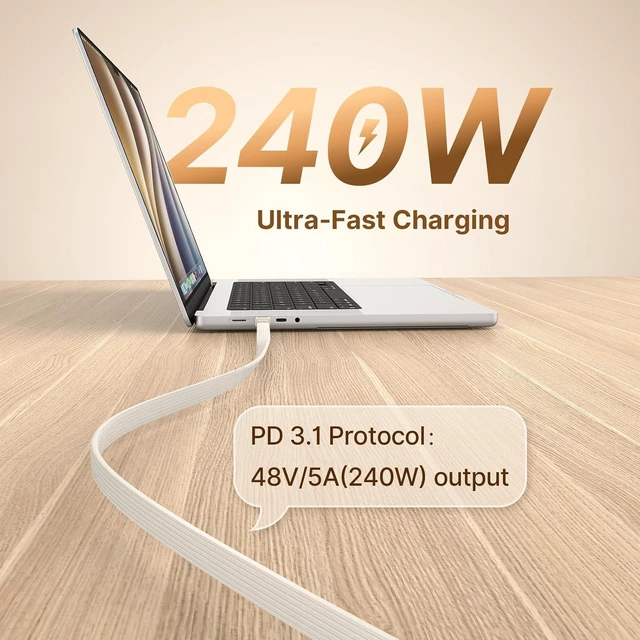 Alt view image 4 of 7 - 80Gbps USB4 Flat Cable, 3.3ft/1m, 240W Charging, 8K@60Hz Video, Compatible with Thunderbolt 5/4/3