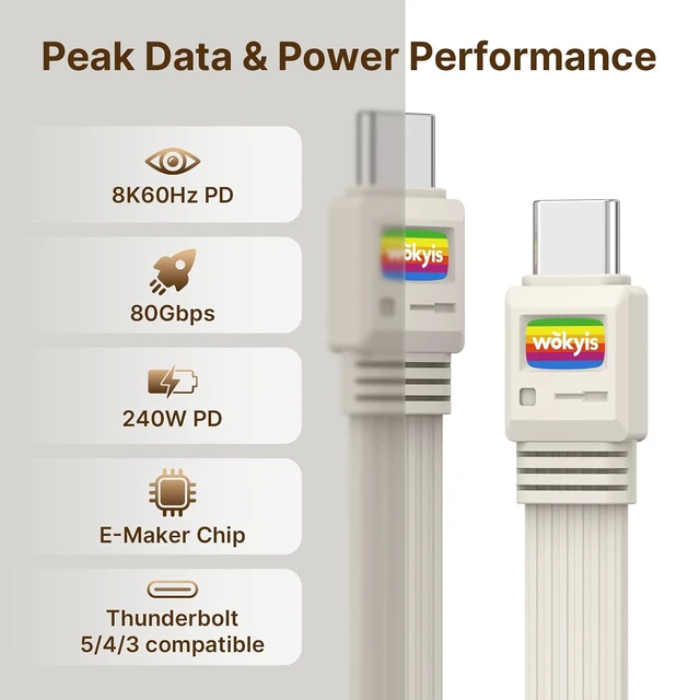 Alt view image 7 of 7 - 80Gbps USB4 Flat Cable, 3.3ft/1m, 240W Charging, 8K@60Hz Video, Compatible with Thunderbolt 5/4/3