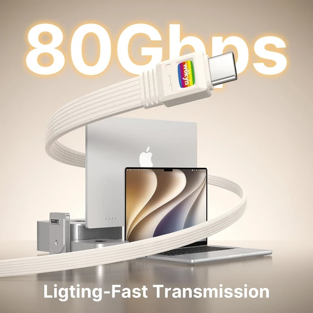Alt view image 5 of 7 - 80Gbps USB4 Flat Cable, 3.3ft/1m, 240W Charging, 8K@60Hz Video, Compatible with Thunderbolt 5/4/3
