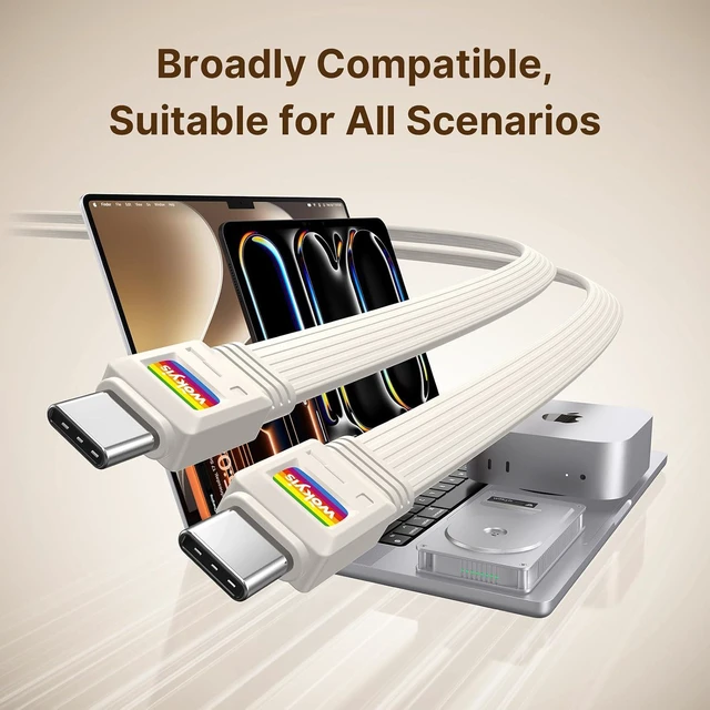 Alt view image 6 of 7 - 80Gbps USB4 Flat Cable, 3.3ft/1m, 240W Charging, 8K@60Hz Video, Compatible with Thunderbolt 5/4/3