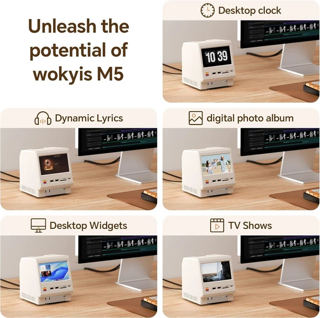 Alt view image 3 of 7 - M5 Retro Dock Station for Mac mini M4/M5/M6, 80Gbps M.2 NVMe SSD Enclosure with Cooling Fan, Compatible for Thunderbolt 5/4/3/USB 4, 5'inch HD Display, SD/TF Reader 4.0, 8K@60Hz Displayport