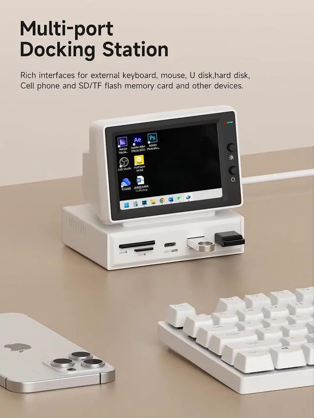 Alt view image 4 of 7 - Hagibis 3.5inch IPS USB Mini Screen with USB C Hub, USB-C&HDMI Monitor AIDA64 Mini PC CPU RAM HDD Data Monitor Temperature Electronic Album Floating Lyrics Display Sub Screen for Laptop PC (960x640)