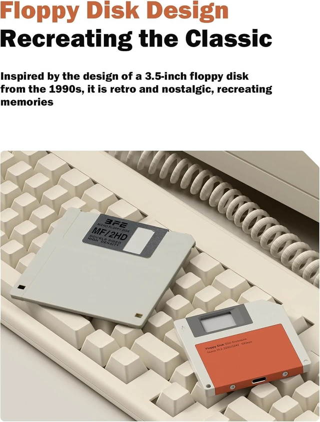 Alt view image 5 of 7 - Hagibis SSD Enclosure, Floppy Disk Style USB 3.2 Gen2 10Gbps to NVMe PCI-E M.2 2230/2242 SSD Case, M.2 External Hard Drive Enclosure for MacBook Laptop iPad Android iPhone 17 Pro Max (Grey)