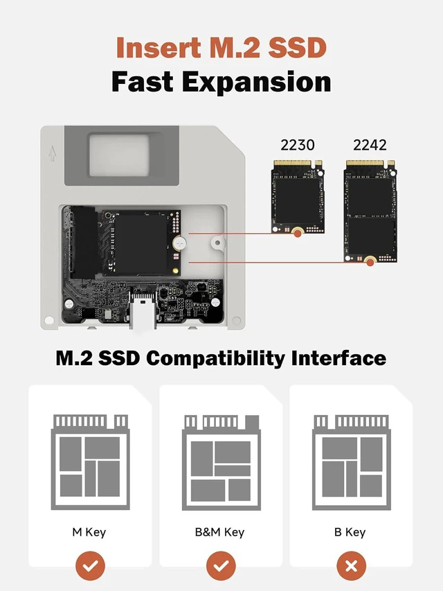 Alt view image 3 of 7 - Hagibis SSD Enclosure, Floppy Disk Style USB 3.2 Gen2 10Gbps to NVMe PCI-E M.2 2230/2242 SSD Case, M.2 External Hard Drive Enclosure for MacBook Laptop iPad Android iPhone 17 Pro Max (Green)