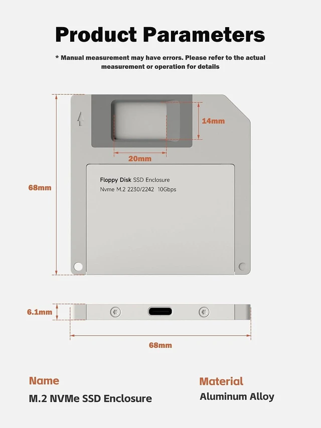 Alt view image 3 of 7 - Hagibis SSD Enclosure, Floppy Disk Style USB 3.2 Gen2 10Gbps to NVMe PCI-E M.2 2230/2242 SSD Case, M.2 External Hard Drive Enclosure for MacBook Laptop iPad Android iPhone 17 Pro Max (Orange)