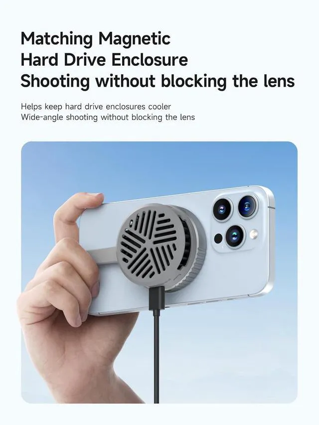 Alt view image 4 of 7 - Hagibis Magnetic Cell Phone Cooler Ultrathin Cooling Fan Portable Lightweight Mobile Phone Radiator for iPhone 17 16 15 Pro Max, MagSafe Series, iPad Pro, Android, Tablet (Grey)