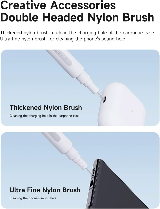Alt view image 5 of 7 - Hagibis Cleaning Pen for Airpods Pro 1 2 3 Multi-Function Cleaner Kits Soft Brush for Bluetooth Earphones Case Cleaning Tools for iPhone 16 15 Pro Max LEGO Camera Lens (White)