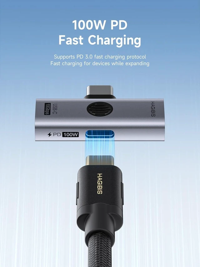 Alt view image 3 of 7 - Hagibis USB-C Splitter with 100W Fast Charging and 10Gbps USB 3.2, 2 in 1 OTG Adapter for iPhone 16/15 Pro Max, iPad Pro, MacBook, Rog Ally, Steam Deck, Quest 3 2 (TUA09 USB-C + PD)