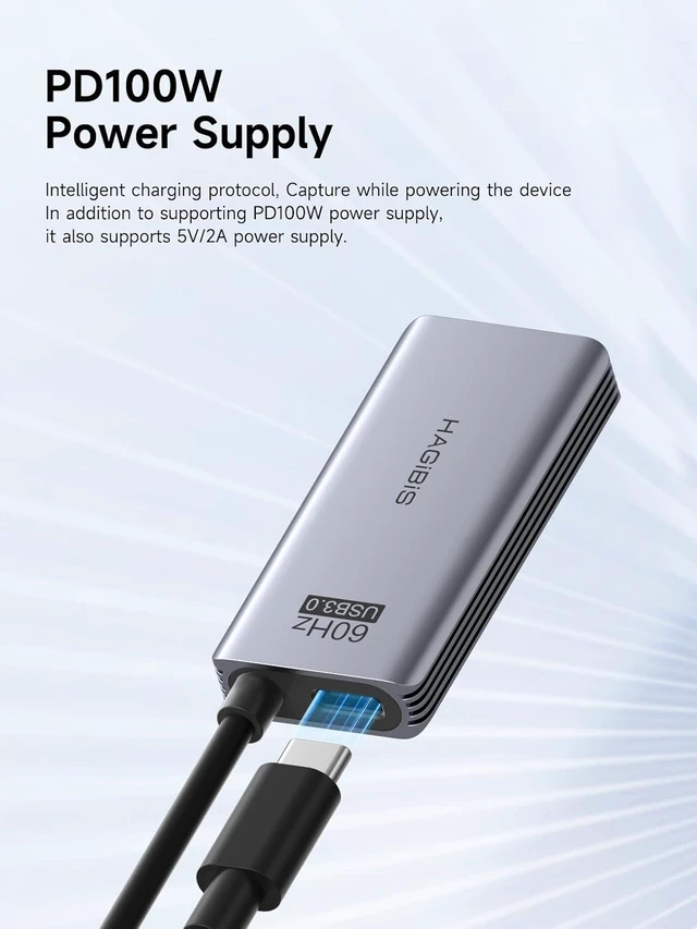 Alt view image 3 of 7 - Hagibis USB3.0 Video Capture Card with 100W PD HDMI to USB/USB C 1080P HD 60fps Live and Record Video Audio Game MS2130 for Quest 3 2 Pro VR Switch2 PS4/5 Live Broadcast, Gaming, Streaming (UHC07P)