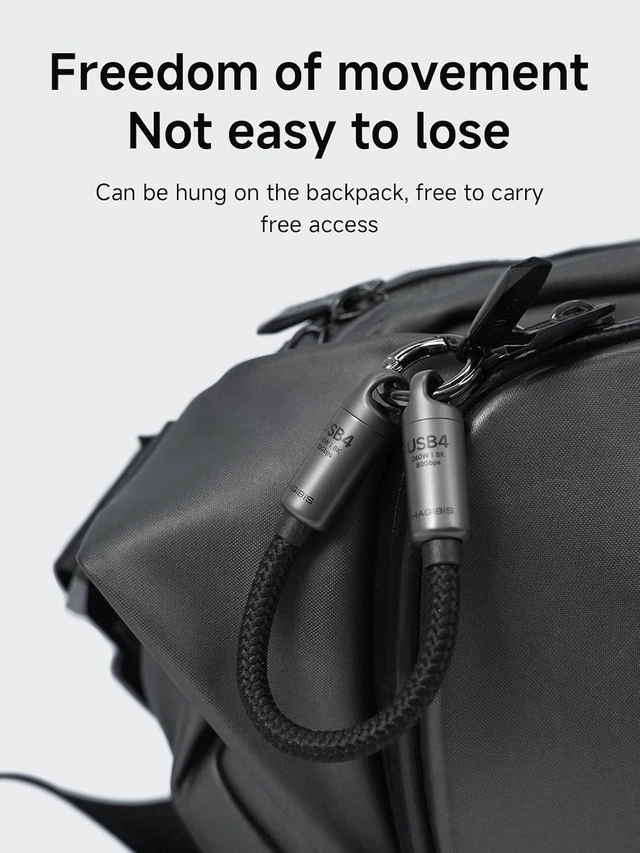 Alt view image 3 of 7 - Hagibis USB4 Cable Portable Keychain 0.5ft, 80Gpbs 240W 8K@60Hz Short C to C Cable Lanyard Type-C Cable for iPhone 17 16 15 Pro Max, iPad Pro, Thunderbolt 5/4/3, External SSD (Grey)