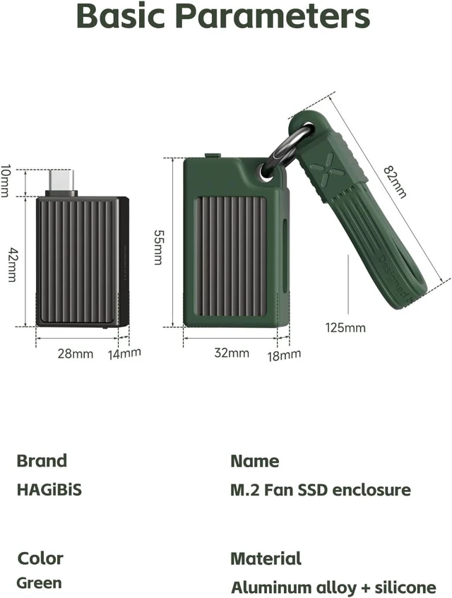 Alt view image 5 of 7 - Hagibis 2230 M.2 NVMe SSD Enclosure with Cooling Fan for iPhone 16 15 Pro Max ProRes, USB 3.2 Gen 2 10Gbps to NVMe PCI-E External M.2 SSD Case for MacBook Laptop iPad Android
